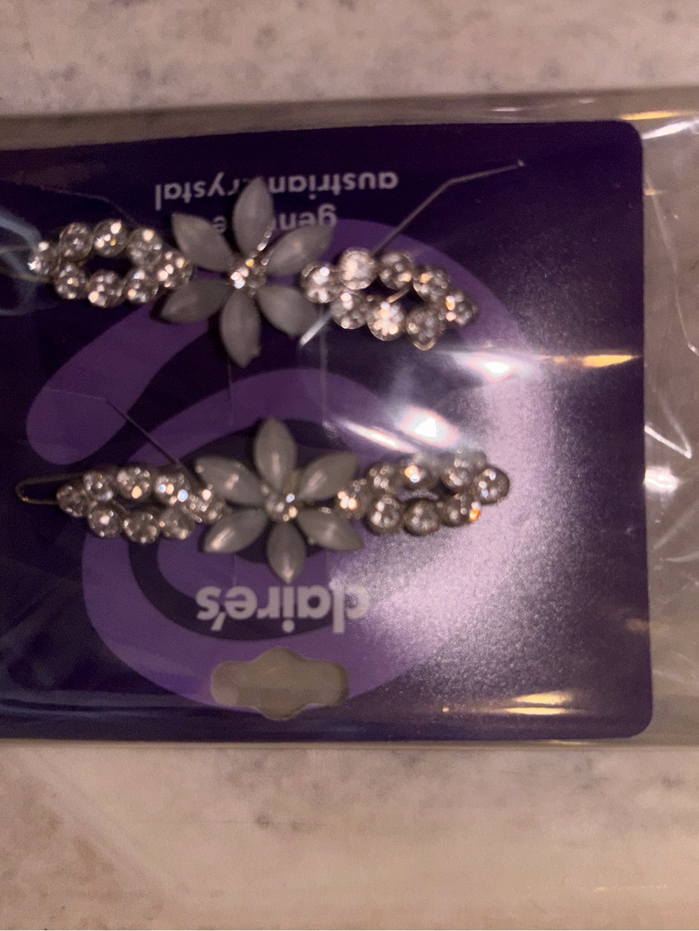 Sparkling Gray Floral Brooch Set with Silver Crystals